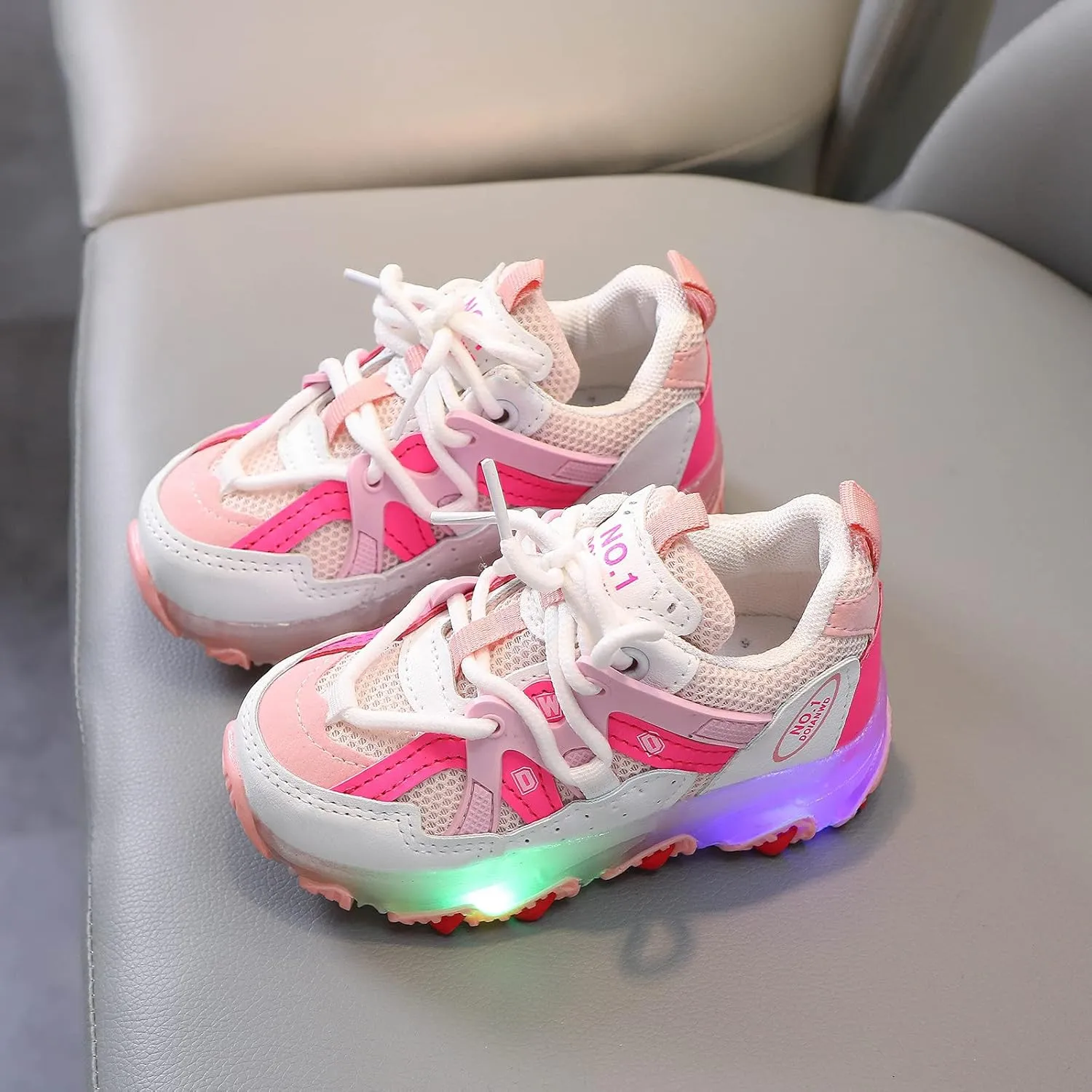 Kids Shoes for 1-6Years Boys Girls High Top Fashion LED Breathable Sneakers Toddler Baby Light Up Tennis Sport Shoes (1-Pink25#, 3.5-4Years)