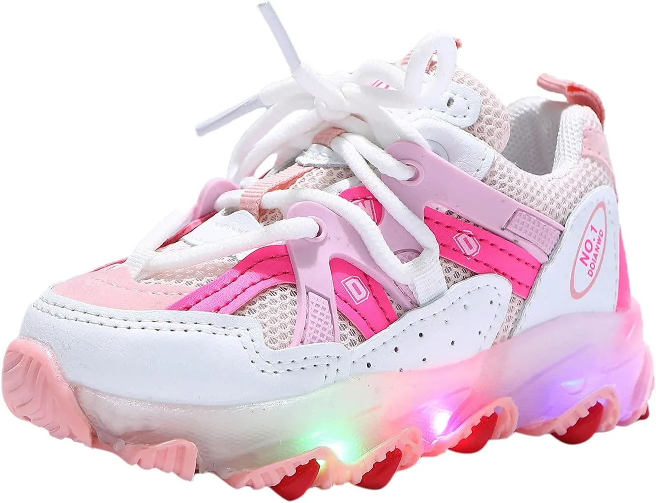 Kids Shoes for 1-6Years Boys Girls High Top Fashion LED Breathable Sneakers Toddler Baby Light Up Tennis Sport Shoes (1-Pink25#, 3.5-4Years)