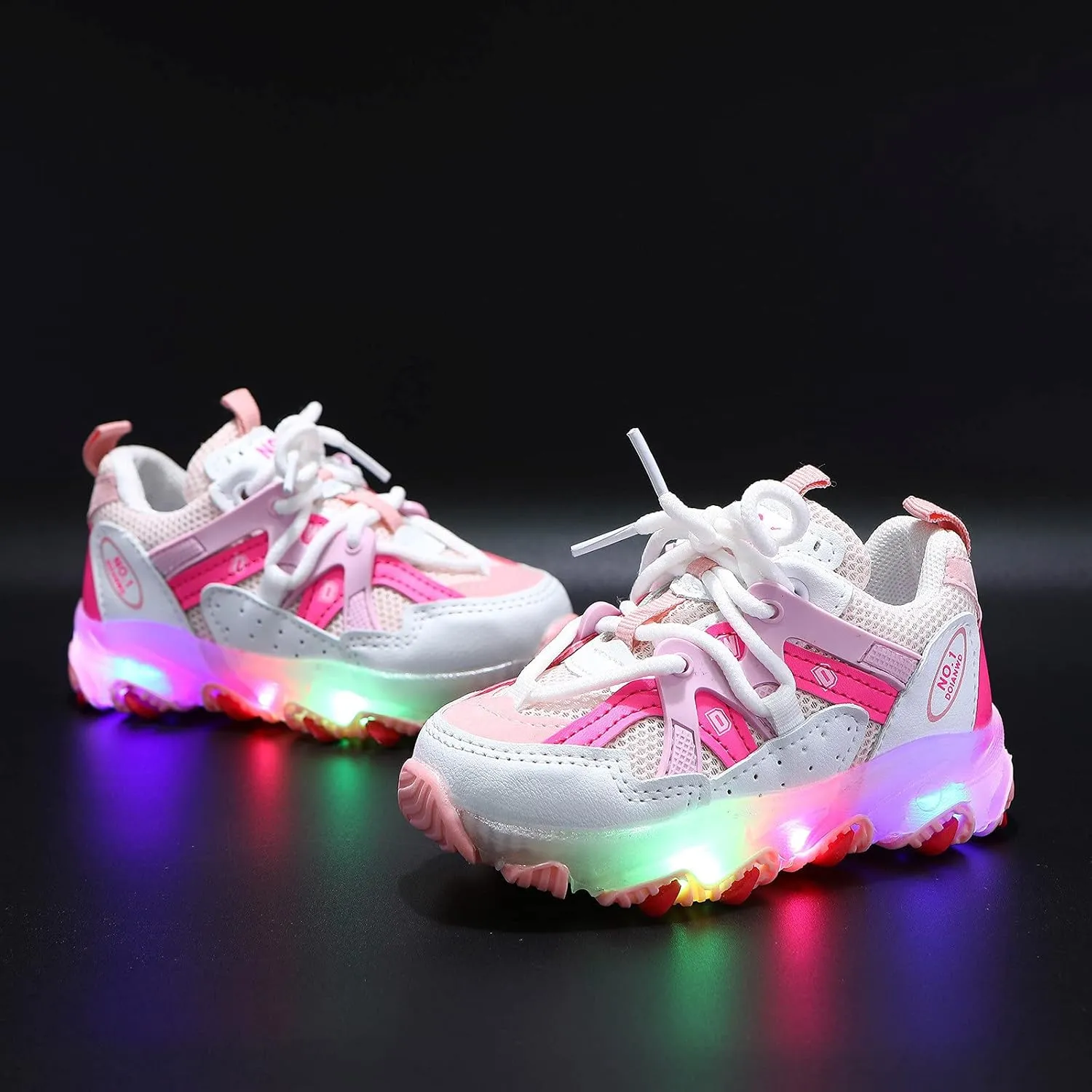 Kids Shoes for 1-6Years Boys Girls High Top Fashion LED Breathable Sneakers Toddler Baby Light Up Tennis Sport Shoes (1-Pink25#, 3.5-4Years)