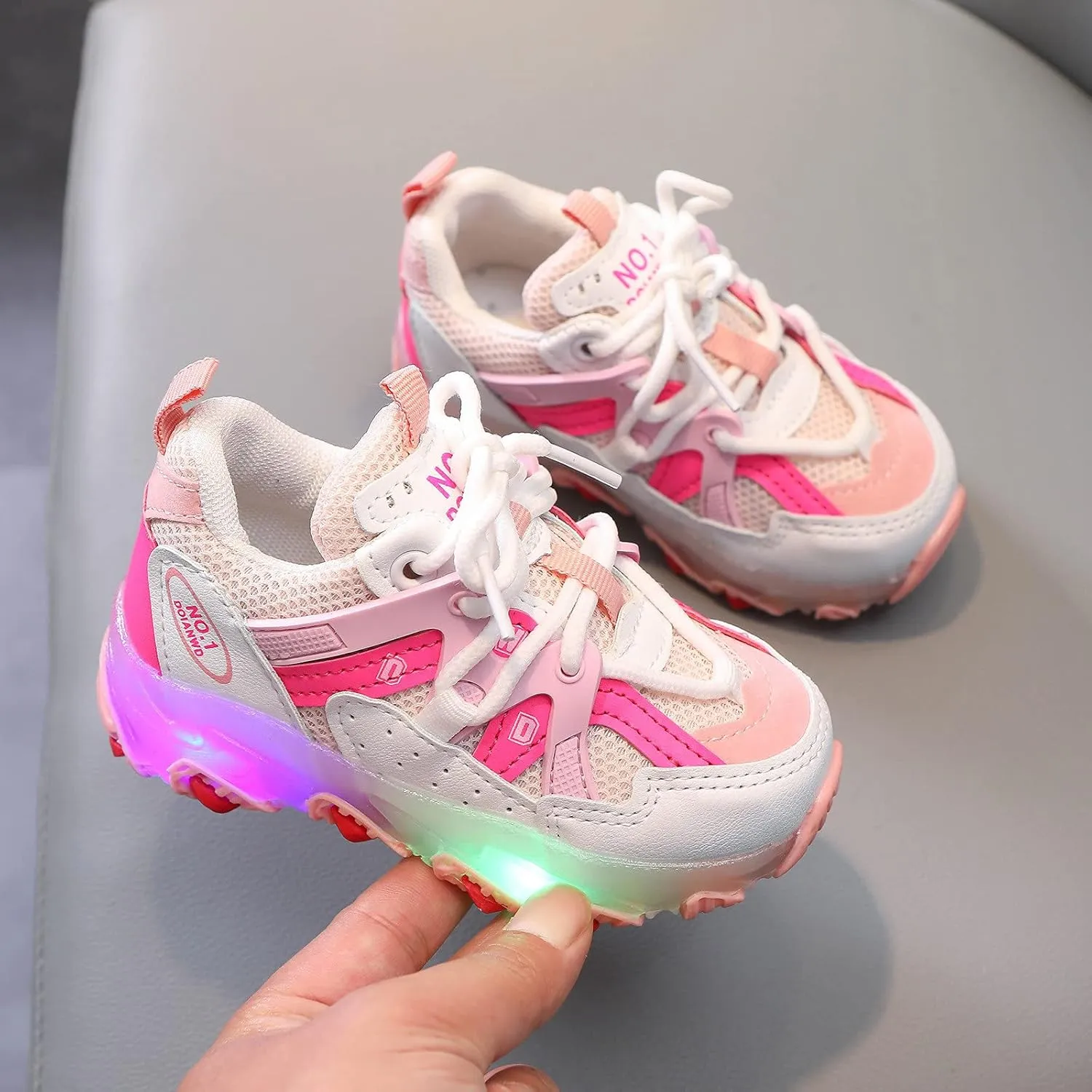 Kids Shoes for 1-6Years Boys Girls High Top Fashion LED Breathable Sneakers Toddler Baby Light Up Tennis Sport Shoes (1-Pink25#, 3.5-4Years)