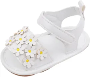 Kids Slip on Rubber Shoes Baby Toddler Infant Girls PU Leather Soft Open Toe Summer Sandals Flower Flat Shoes Toddler