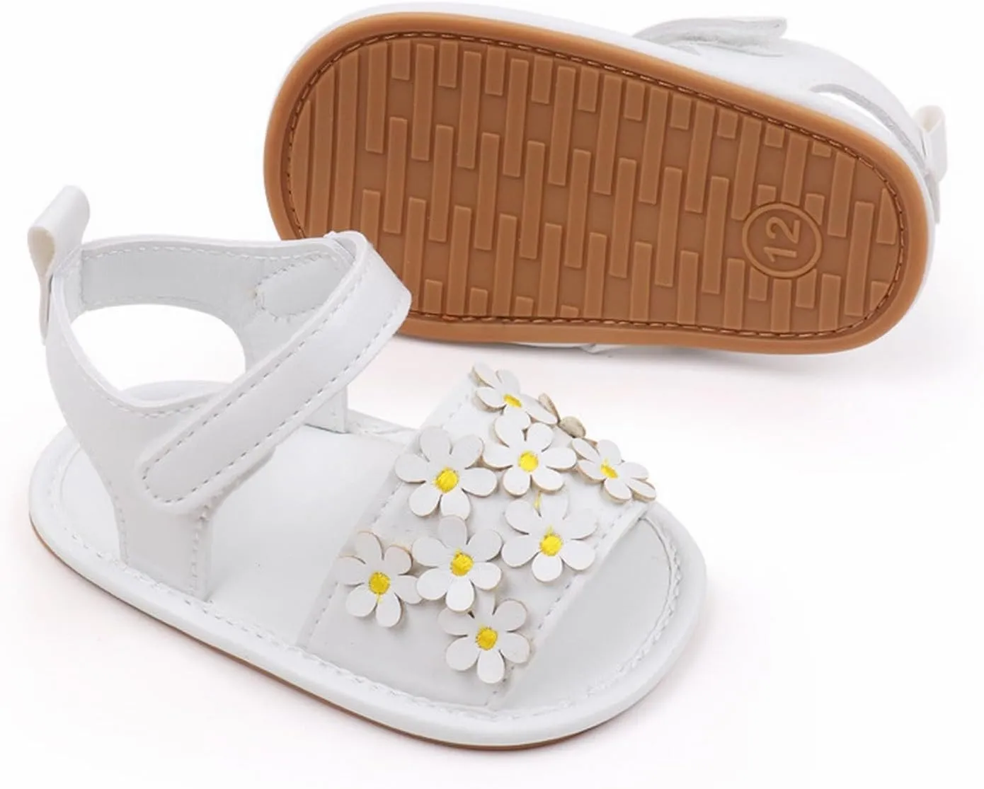 Kids Slip on Rubber Shoes Baby Toddler Infant Girls PU Leather Soft Open Toe Summer Sandals Flower Flat Shoes Toddler