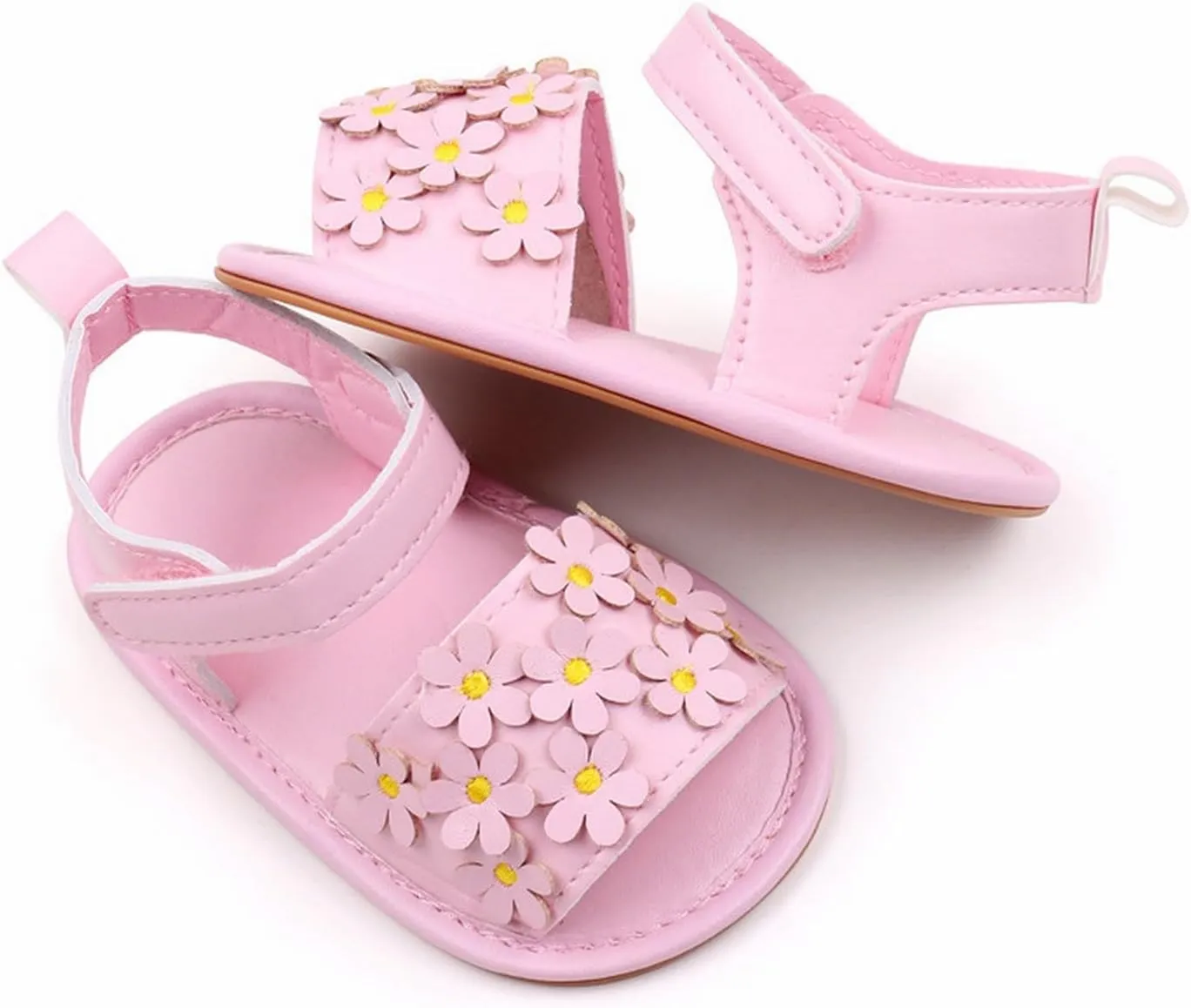Kids Slip on Rubber Shoes Baby Toddler Infant Girls PU Leather Soft Open Toe Summer Sandals Flower Flat Shoes Toddler