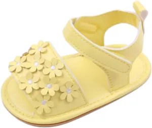 Kids Slip on Rubber Shoes Baby Toddler Infant Girls PU Leather Soft Open Toe Summer Sandals Flower Flat Shoes Toddler