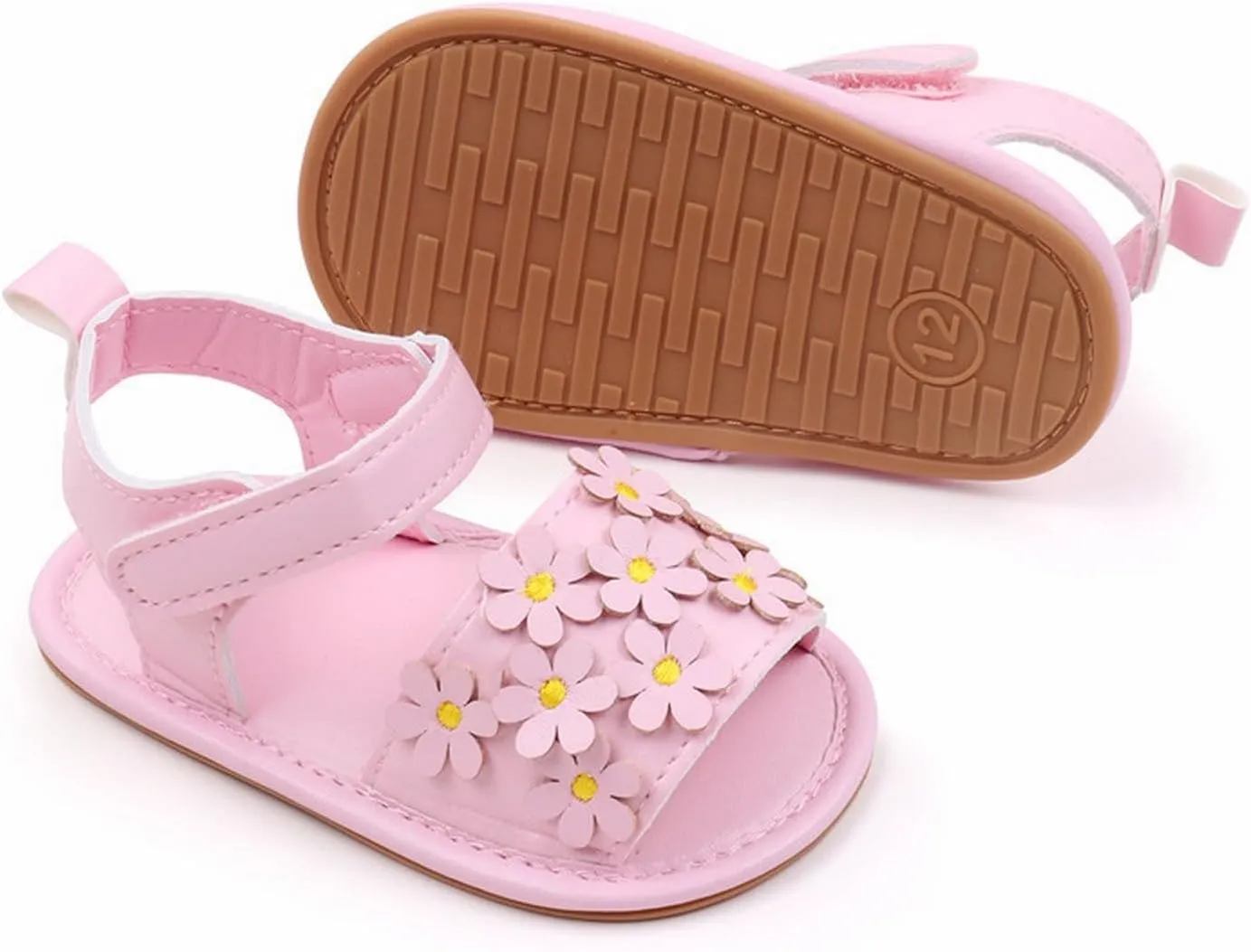 Kids Slip on Rubber Shoes Baby Toddler Infant Girls PU Leather Soft Open Toe Summer Sandals Flower Flat Shoes Toddler
