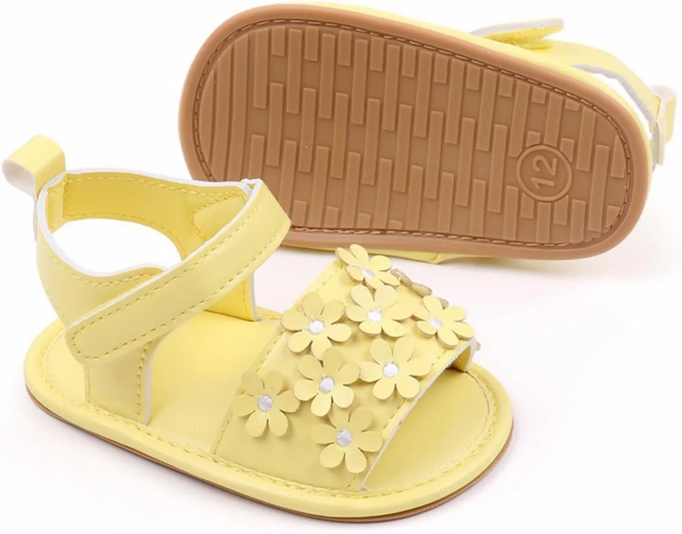 Kids Slip on Rubber Shoes Baby Toddler Infant Girls PU Leather Soft Open Toe Summer Sandals Flower Flat Shoes Toddler