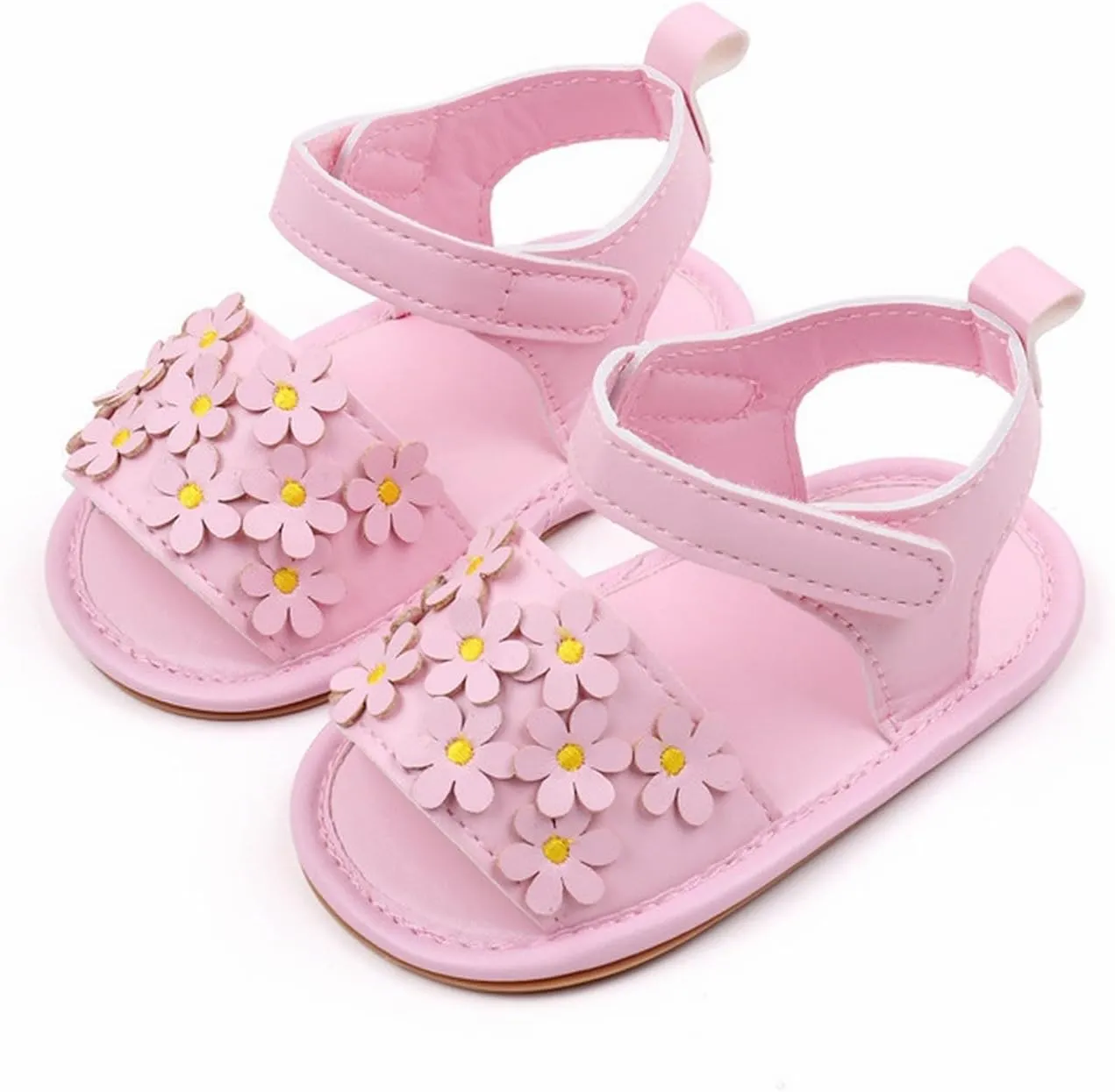 Kids Slip on Rubber Shoes Baby Toddler Infant Girls PU Leather Soft Open Toe Summer Sandals Flower Flat Shoes Toddler