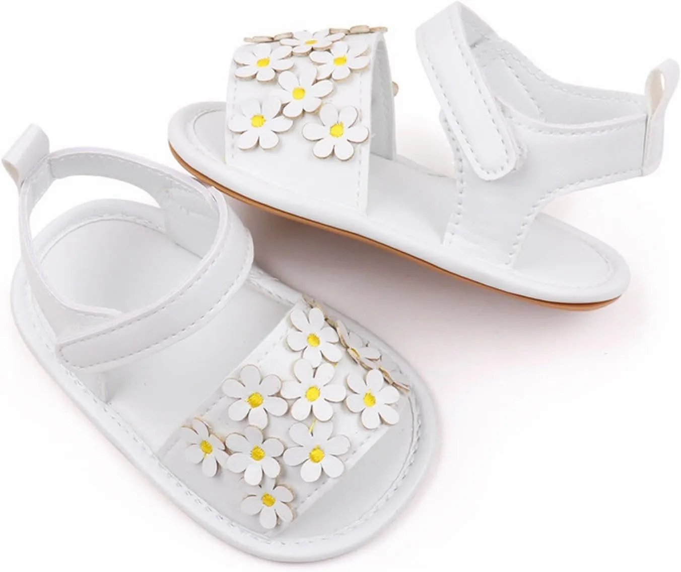Kids Slip on Rubber Shoes Baby Toddler Infant Girls PU Leather Soft Open Toe Summer Sandals Flower Flat Shoes Toddler