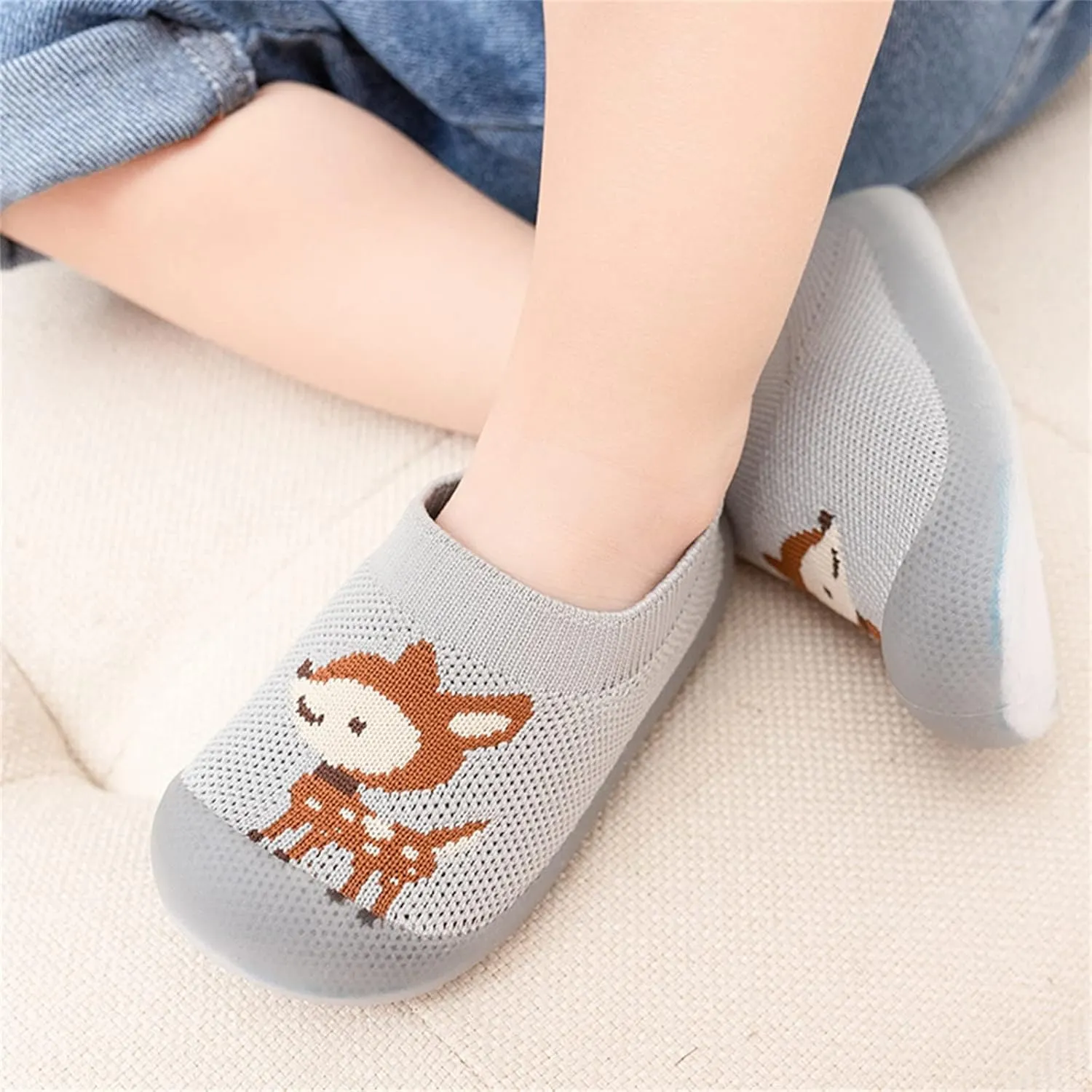 Kids Summer Sandals Infant Boys Girls Animal Prints Cartoon Socks Toddler The Floor Socks Non Slip Prewalker Shoes (Grey, 18-24 Months)