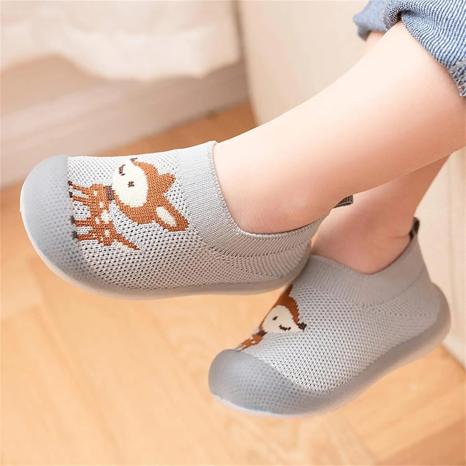 Kids Summer Sandals Infant Boys Girls Animal Prints Cartoon Socks Toddler The Floor Socks Non Slip Prewalker Shoes (Grey, 18-24 Months)