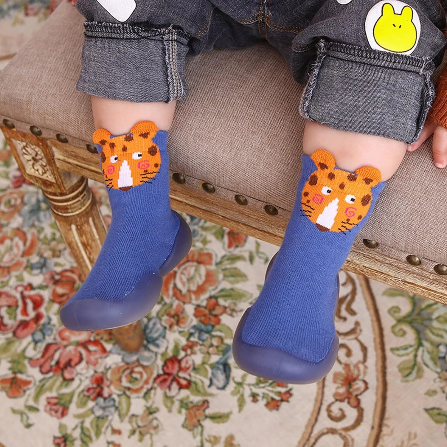 Kids Toddler Baby Boys Girls Solid Warm Knit Soft Sole Rubber Shoes Socks Slipper Stocking Boy Dress Shoe 12