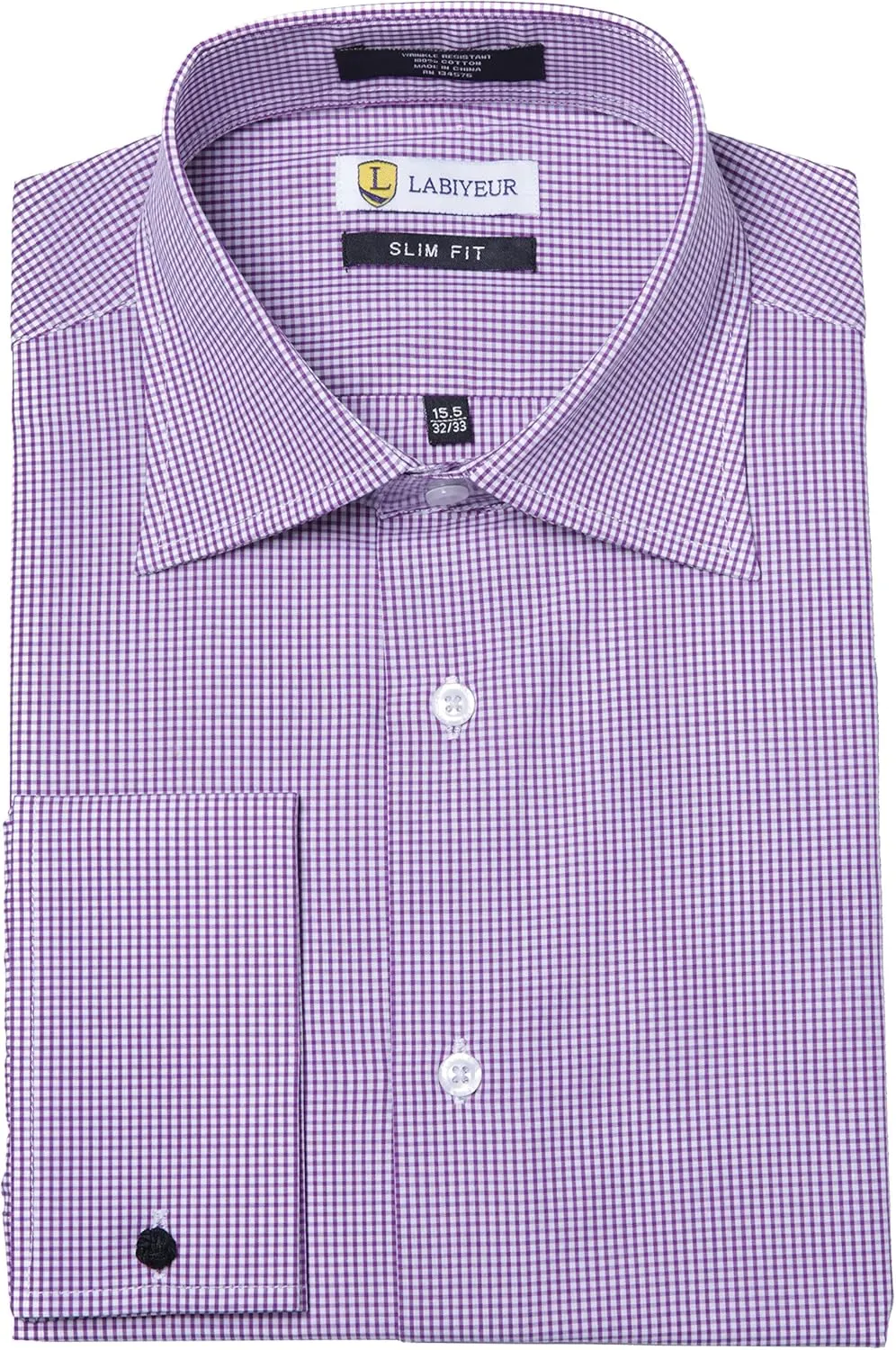 Labiyeur Slim Fit Spread Collar French Cuff Men's Cotton Dress Shirt