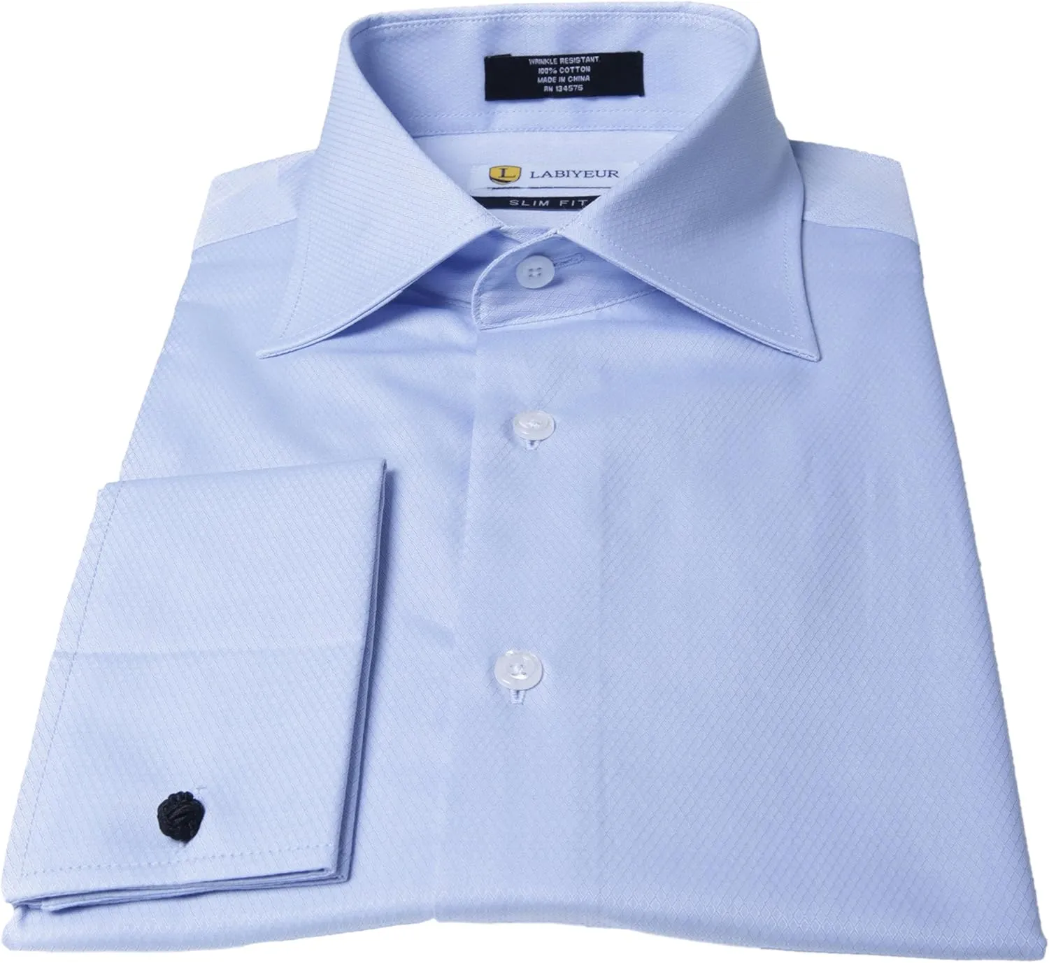 Labiyeur Slim Fit Spread Collar French Cuff Men's Cotton Dress Shirt