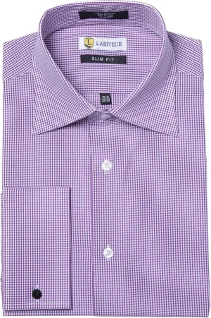 Labiyeur Slim Fit Spread Collar French Cuff Men's Cotton Dress Shirt
