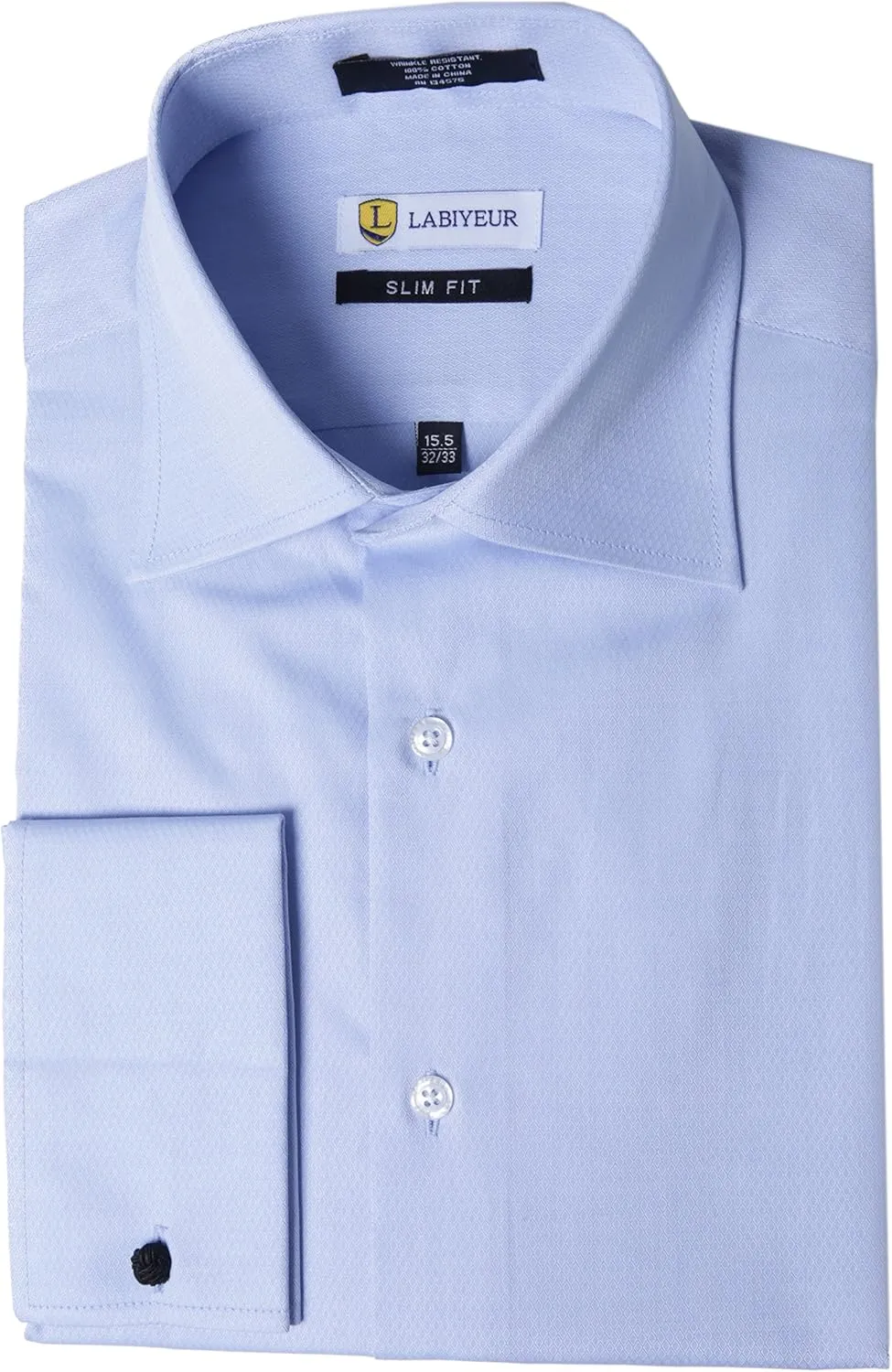 Labiyeur Slim Fit Spread Collar French Cuff Men's Cotton Dress Shirt