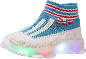 Light Up Shoes Toddler Mesh Lightweight LED Flashing Breathable Soft Sole Walking Sock Sneakers for Boys Baby Knitwear