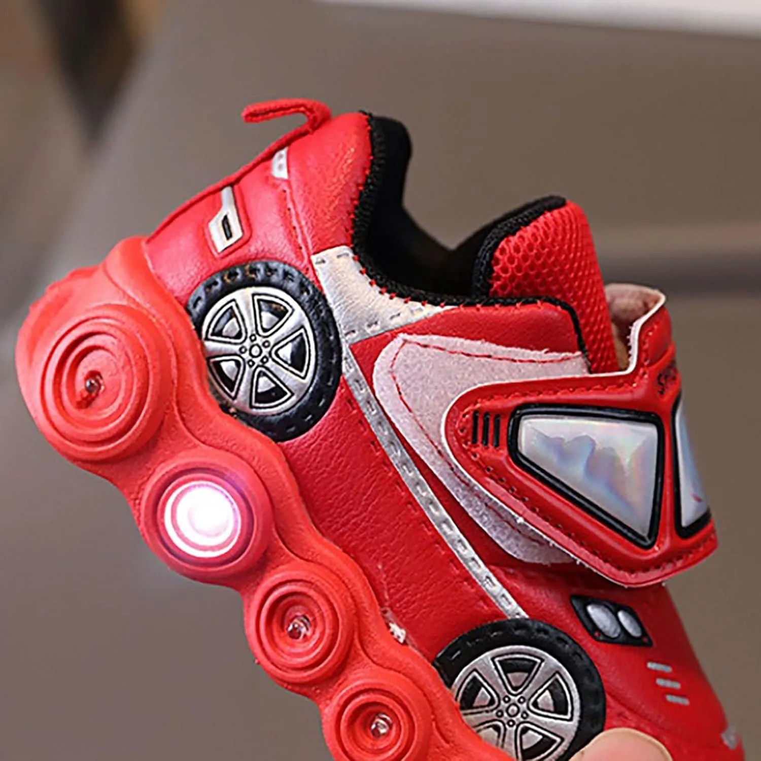 Light Up Toddler Boys Shoes Car Pattern Luminous Sport Sneaker, Little Fashion Cute Soft Sole School Shoes Size Kid