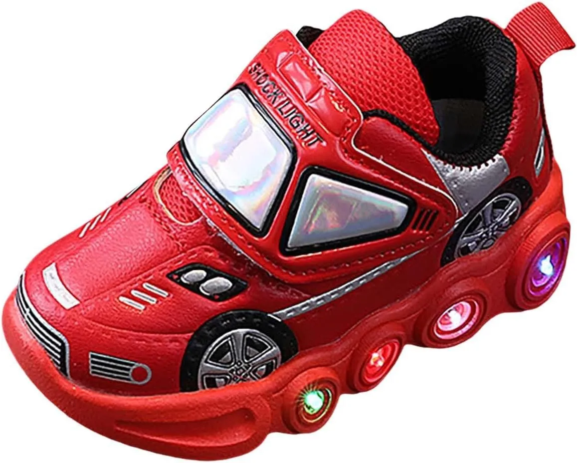 Light Up Toddler Boys Shoes Car Pattern Luminous Sport Sneaker, Little Fashion Cute Soft Sole School Shoes Size Kid