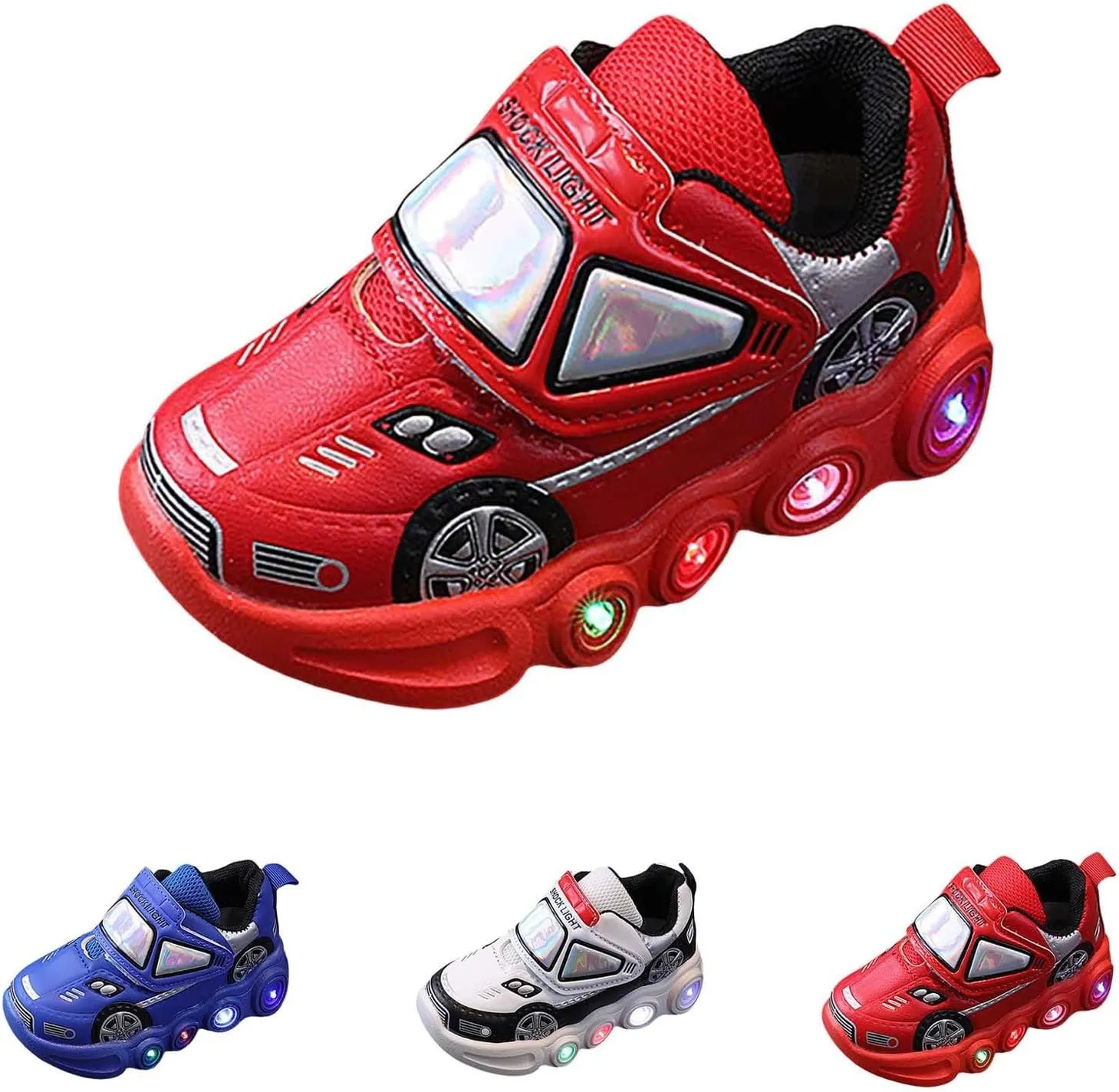Light Up Toddler Boys Shoes Car Pattern Luminous Sport Sneaker, Little Fashion Cute Soft Sole School Shoes Size Kid