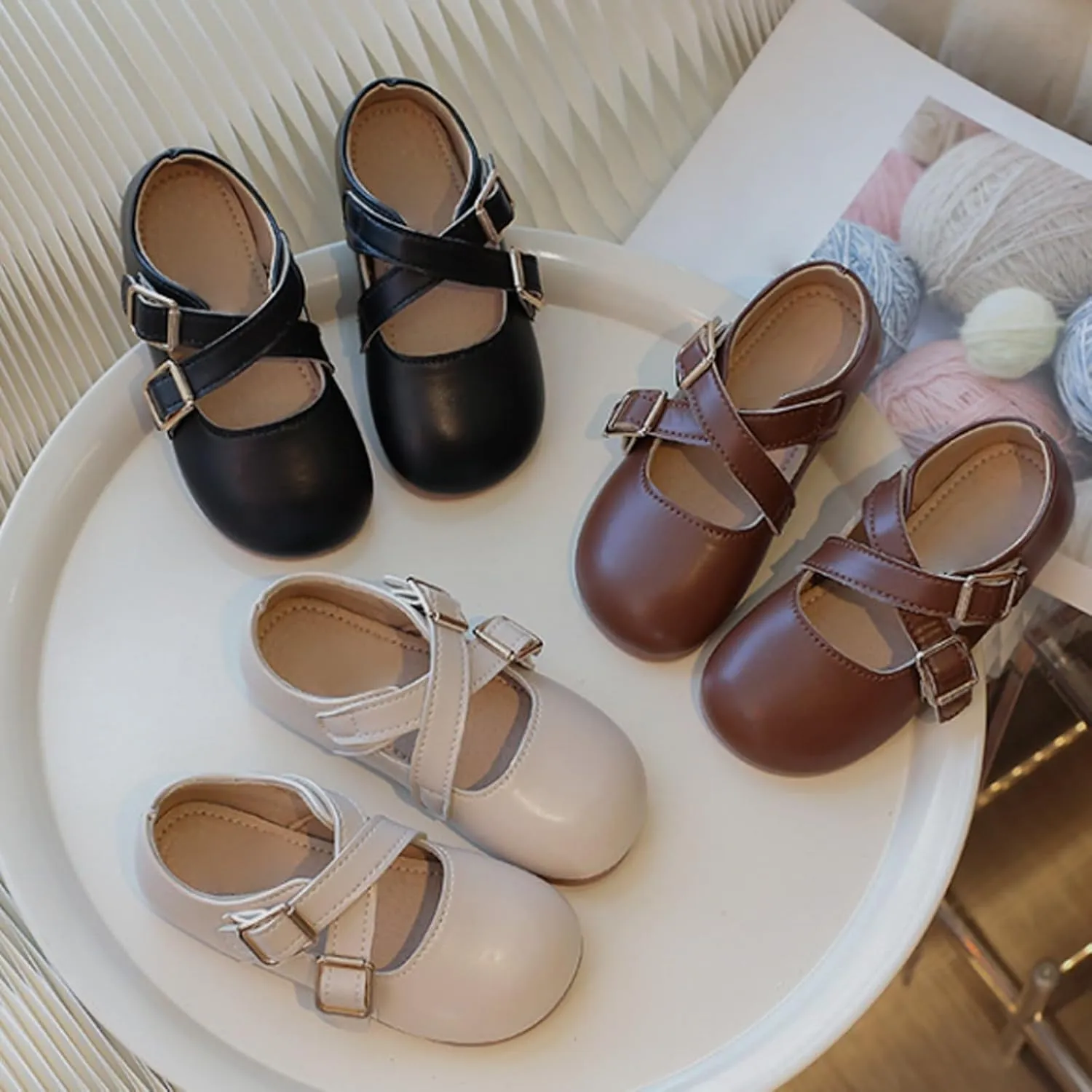 Little Girls Buckle Strap Mary Jane School Uniform Shoes Moccasis Dress Flat Toddler Princess Soft Sole Shoes