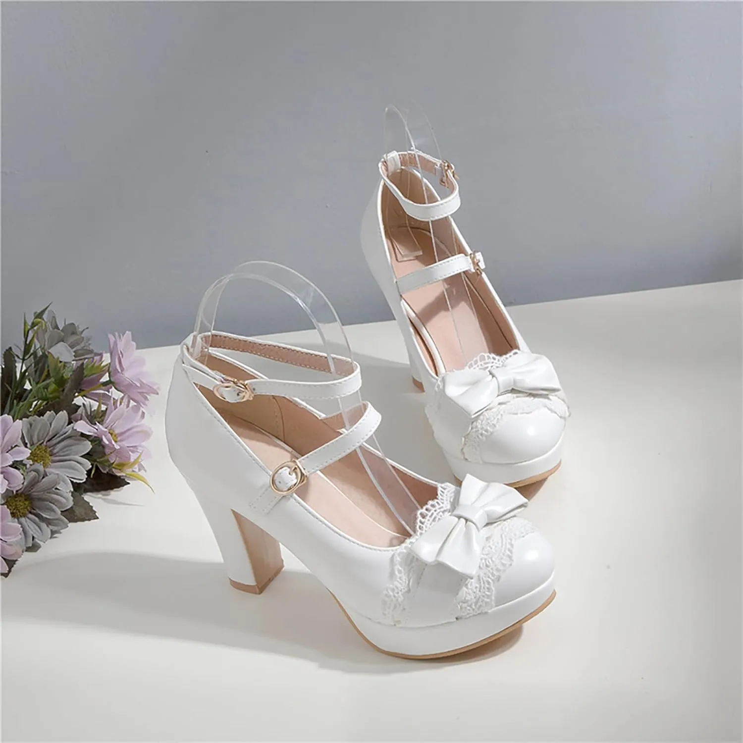 Mary Janes for Women Platform Heels Bow Kawaii Shoes Vintage Dress Pumps