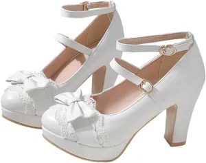 Mary Janes for Women Platform Heels Bow Kawaii Shoes Vintage Dress Pumps