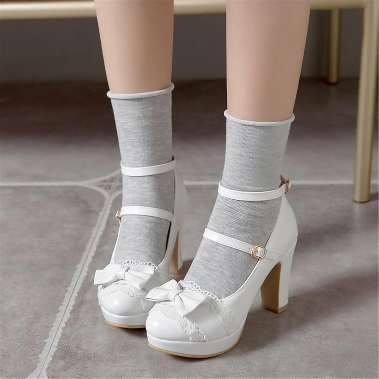 Mary Janes for Women Platform Heels Bow Kawaii Shoes Vintage Dress Pumps