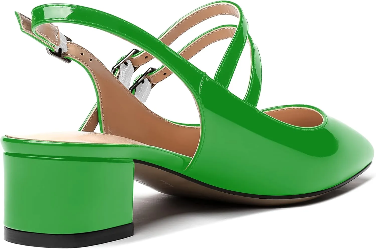 MERRORI Women's Pumps Patent Slingback Block Square Toe Buckle Dress Shoes Low Heel Pumps Shoes 1.5 Inch