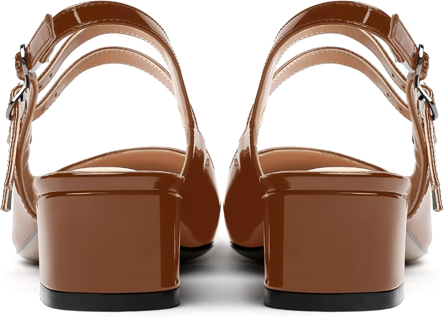 MERRORI Women's Pumps Patent Slingback Block Square Toe Buckle Dress Shoes Low Heel Pumps Shoes 1.5 Inch