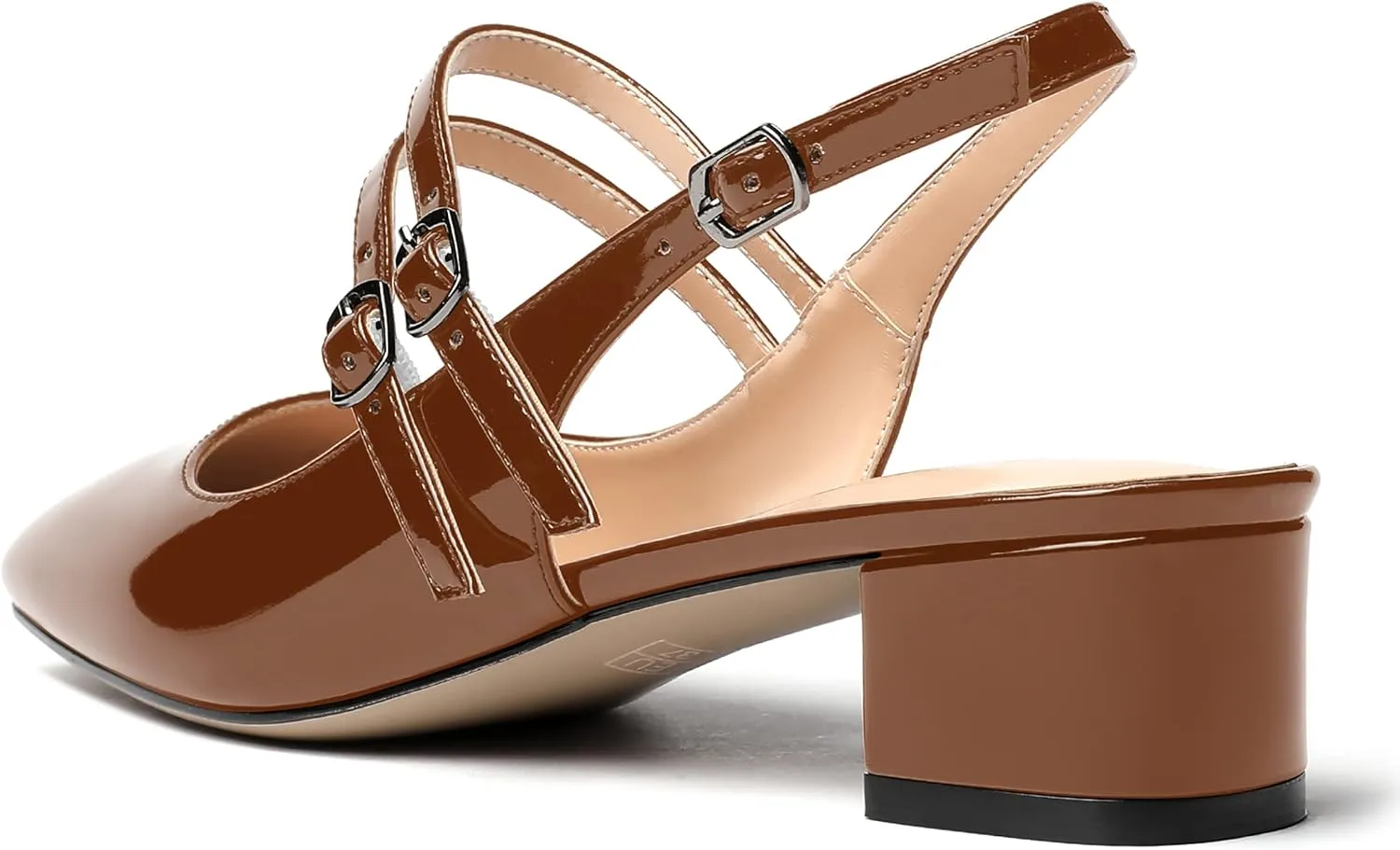 MERRORI Women's Pumps Patent Slingback Block Square Toe Buckle Dress Shoes Low Heel Pumps Shoes 1.5 Inch