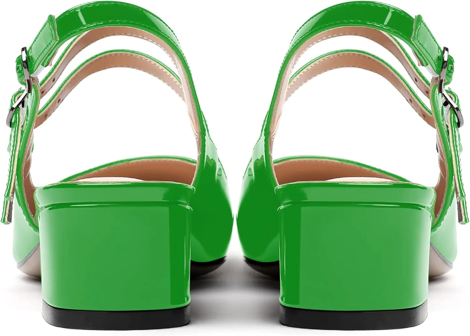 MERRORI Women's Pumps Patent Slingback Block Square Toe Buckle Dress Shoes Low Heel Pumps Shoes 1.5 Inch