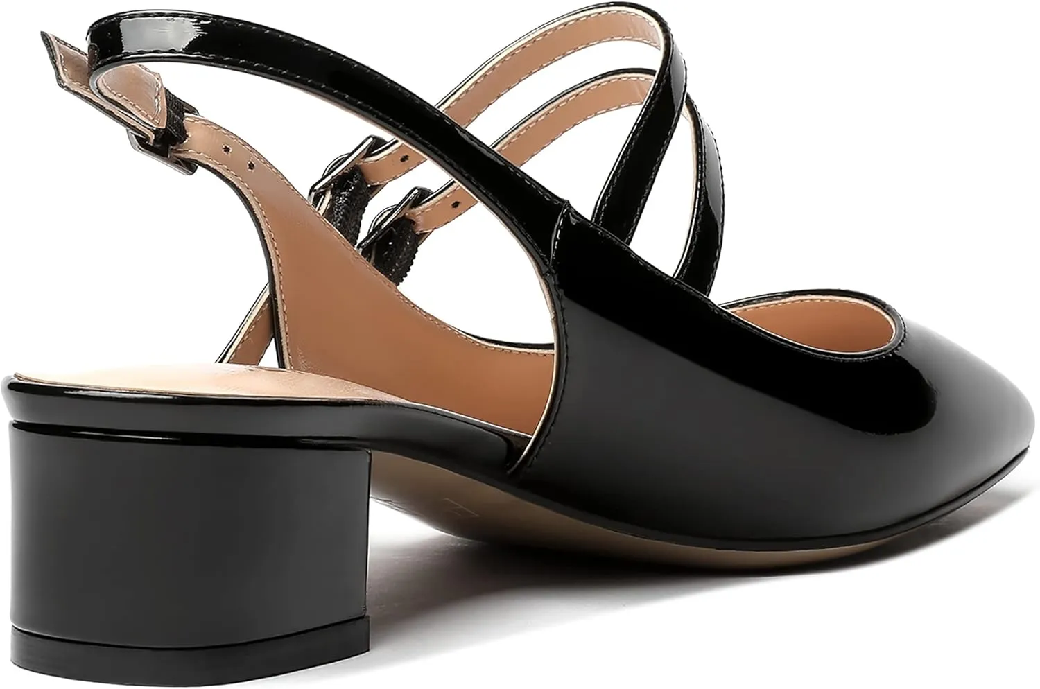 MERRORI Women's Pumps Patent Slingback Block Square Toe Buckle Dress Shoes Low Heel Pumps Shoes 1.5 Inch