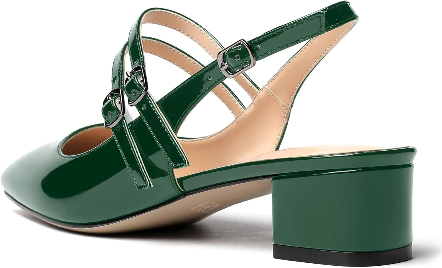MERRORI Women's Pumps Patent Slingback Block Square Toe Buckle Dress Shoes Low Heel Pumps Shoes 1.5 Inch
