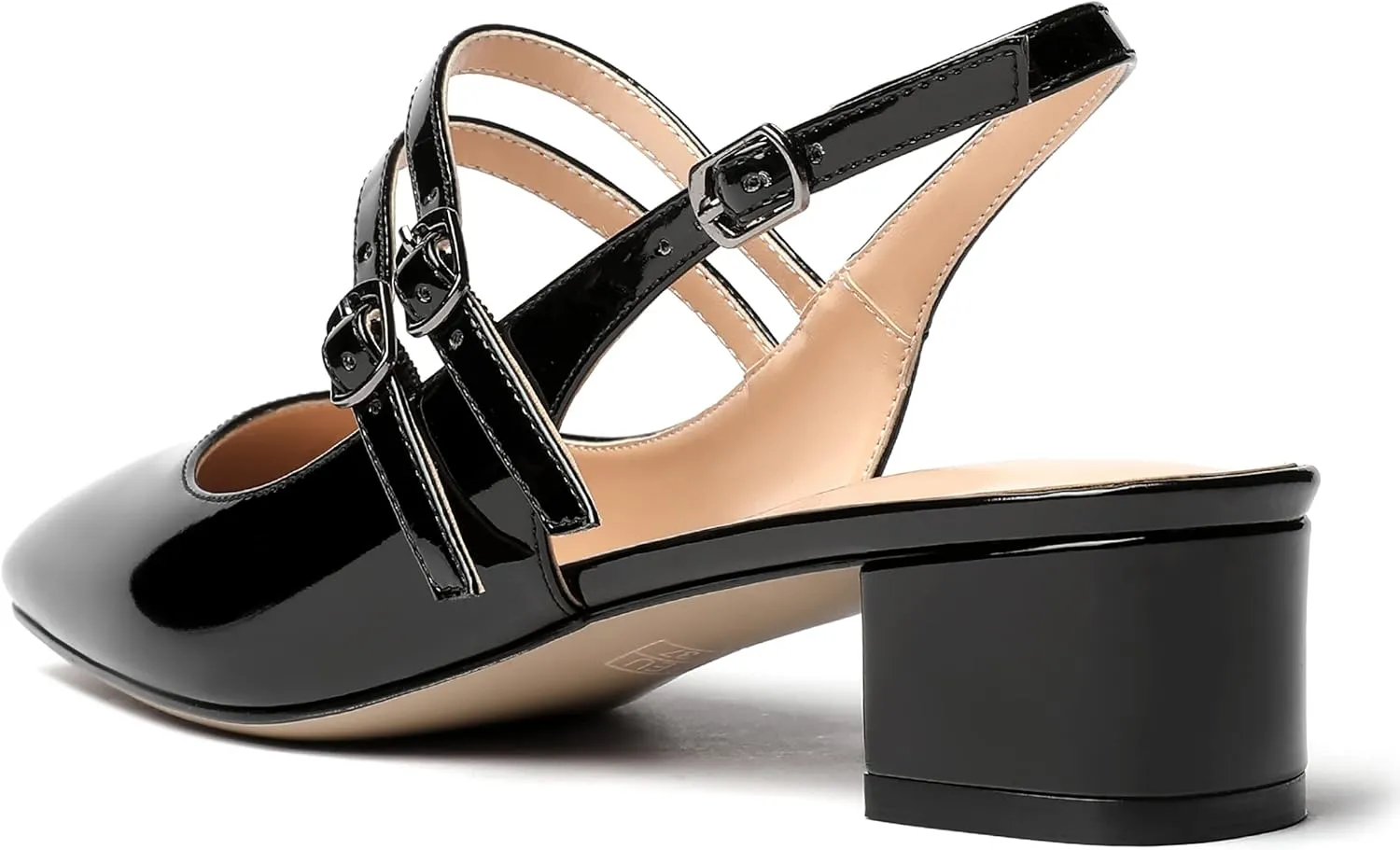 MERRORI Women's Pumps Patent Slingback Block Square Toe Buckle Dress Shoes Low Heel Pumps Shoes 1.5 Inch
