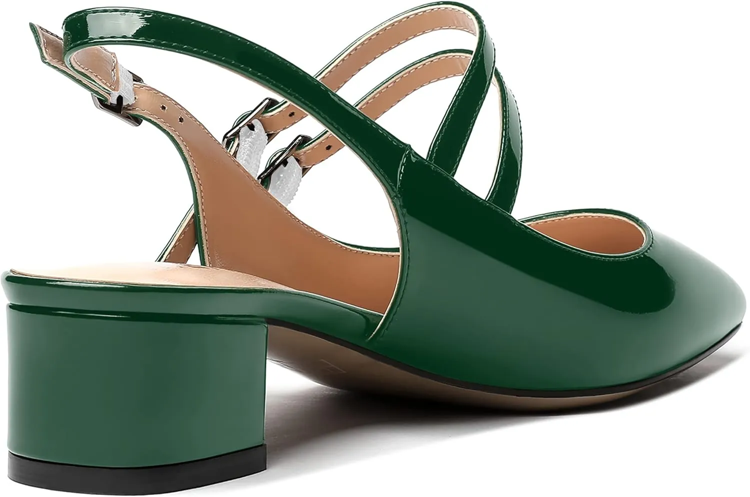 MERRORI Women's Pumps Patent Slingback Block Square Toe Buckle Dress Shoes Low Heel Pumps Shoes 1.5 Inch