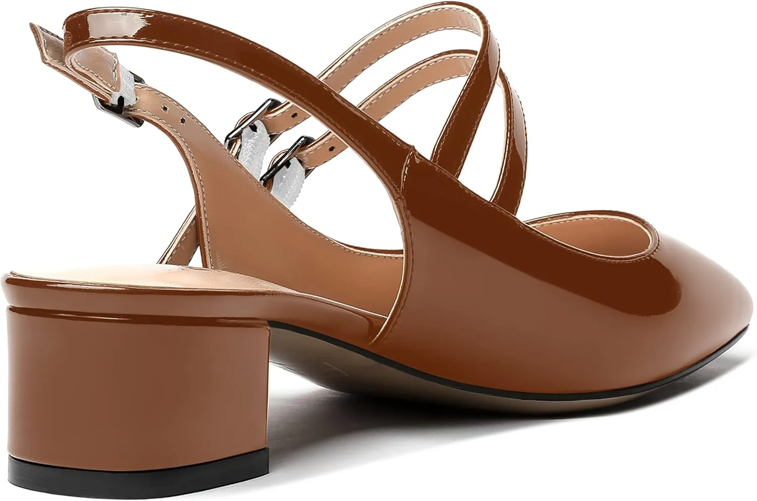 MERRORI Women's Pumps Patent Slingback Block Square Toe Buckle Dress Shoes Low Heel Pumps Shoes 1.5 Inch