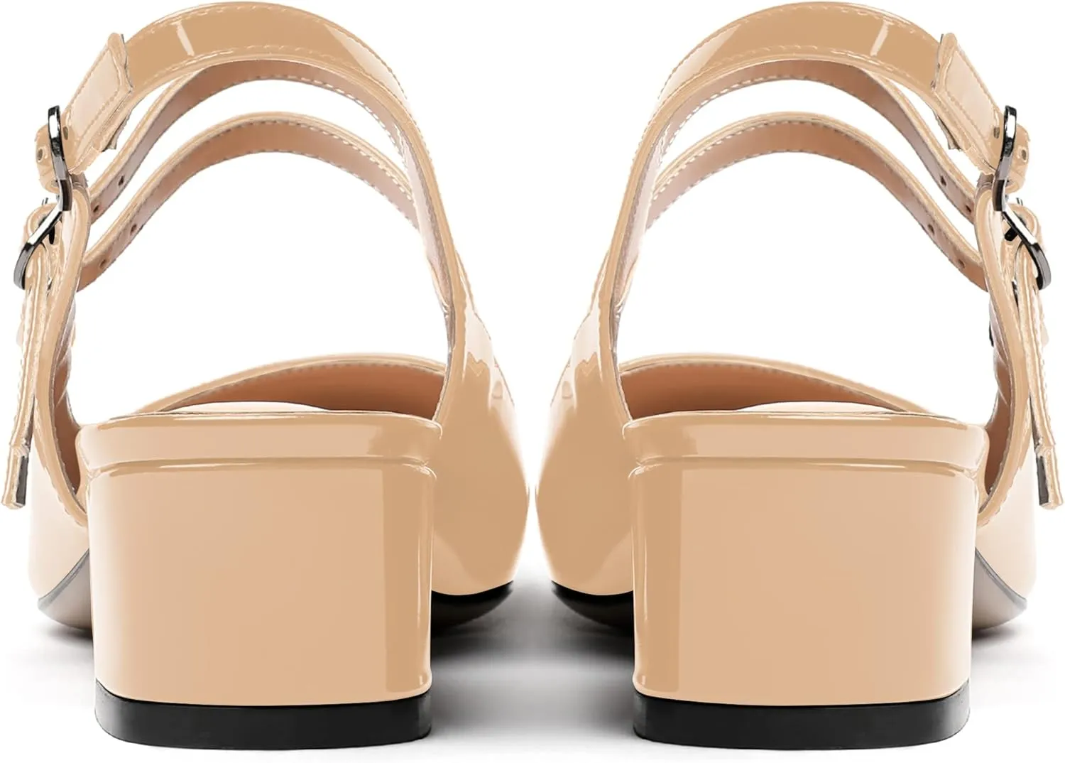 MERRORI Women's Pumps Patent Slingback Block Square Toe Buckle Dress Shoes Low Heel Pumps Shoes 1.5 Inch