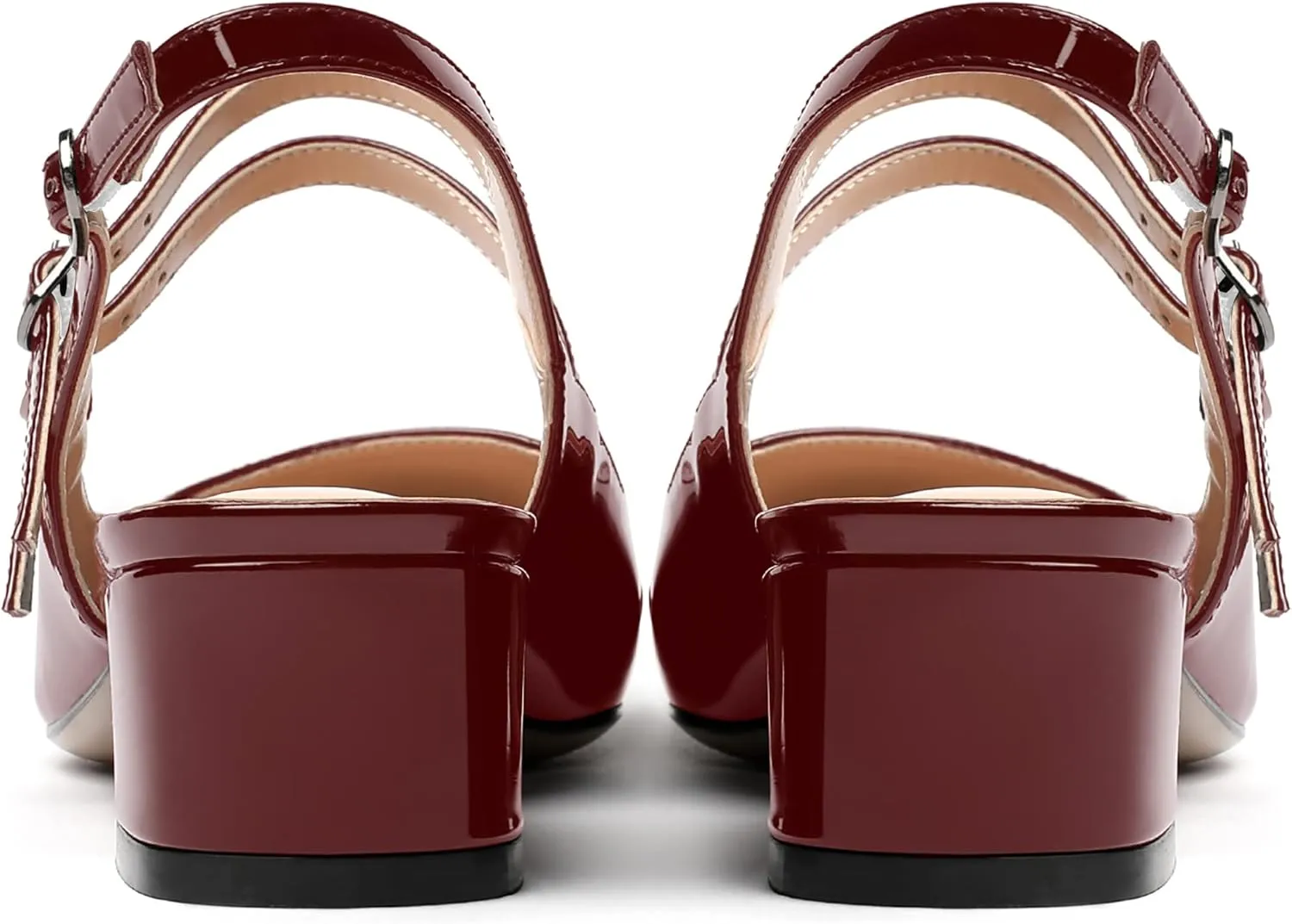 MERRORI Women's Pumps Patent Slingback Block Square Toe Buckle Dress Shoes Low Heel Pumps Shoes 1.5 Inch