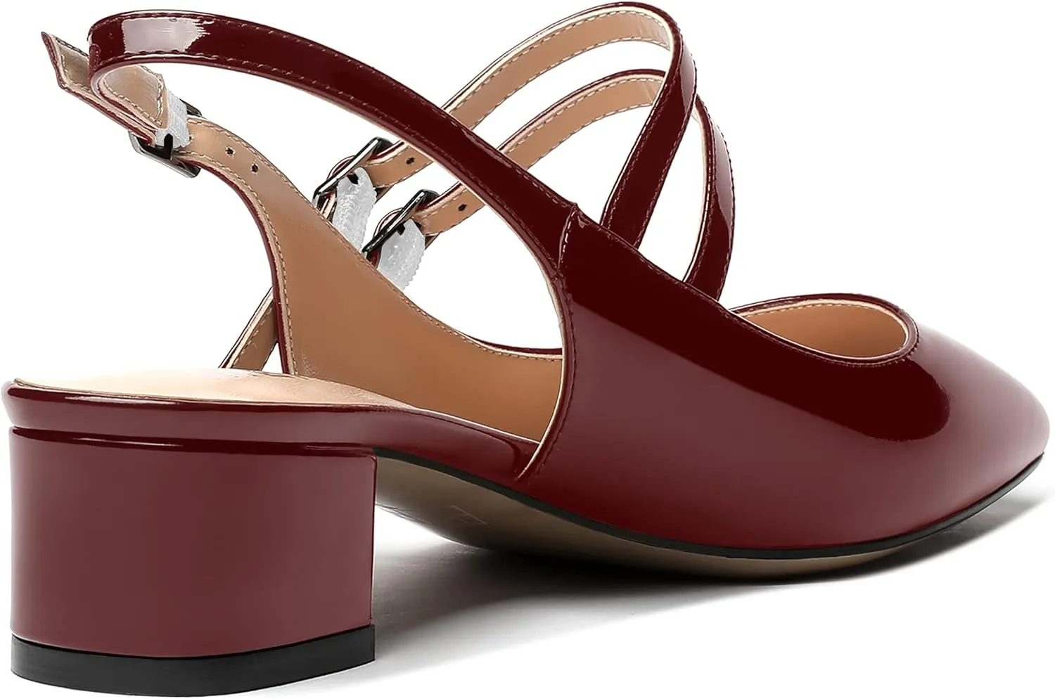 MERRORI Women's Pumps Patent Slingback Block Square Toe Buckle Dress Shoes Low Heel Pumps Shoes 1.5 Inch