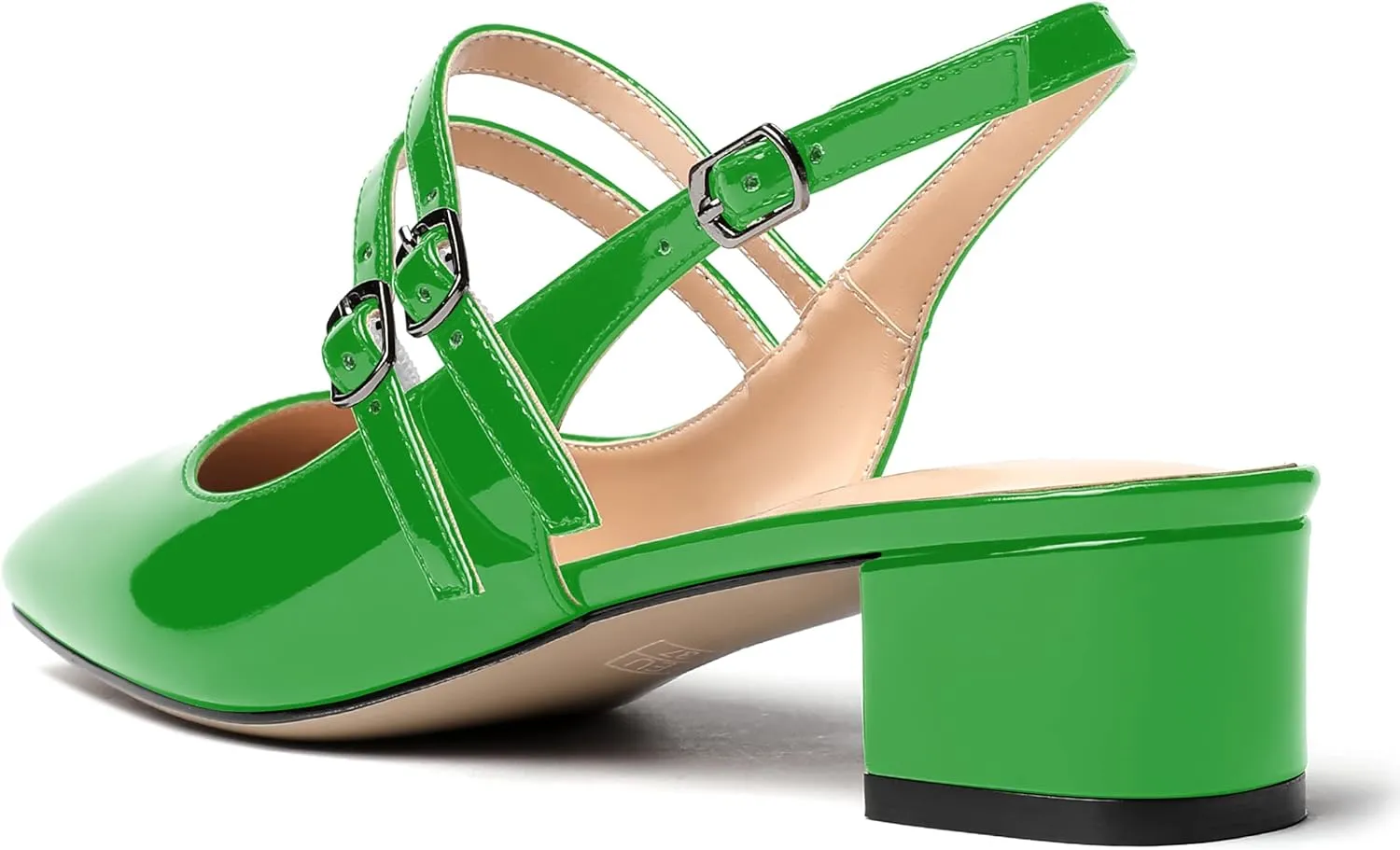 MERRORI Women's Pumps Patent Slingback Block Square Toe Buckle Dress Shoes Low Heel Pumps Shoes 1.5 Inch