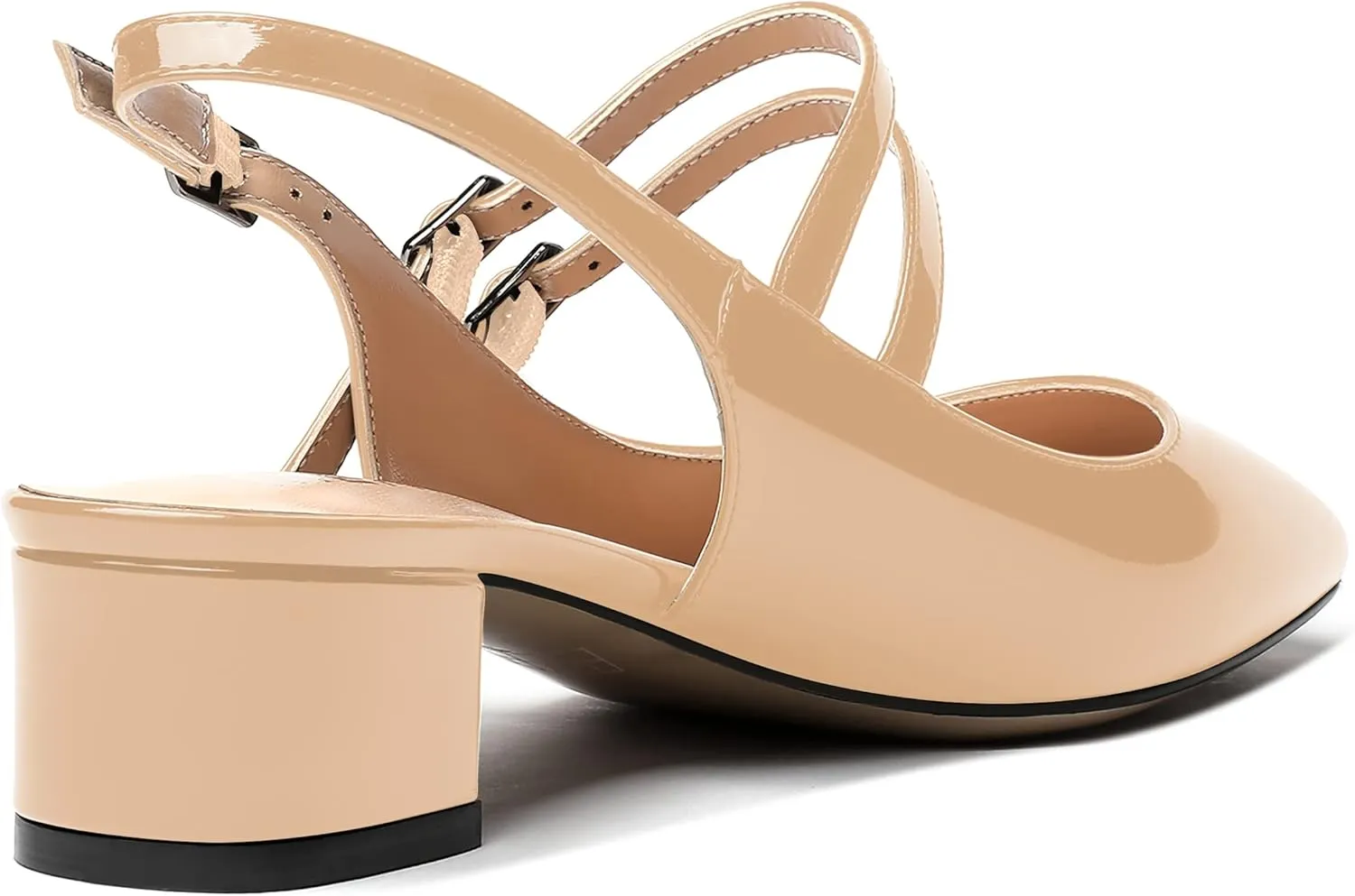 MERRORI Women's Pumps Patent Slingback Block Square Toe Buckle Dress Shoes Low Heel Pumps Shoes 1.5 Inch