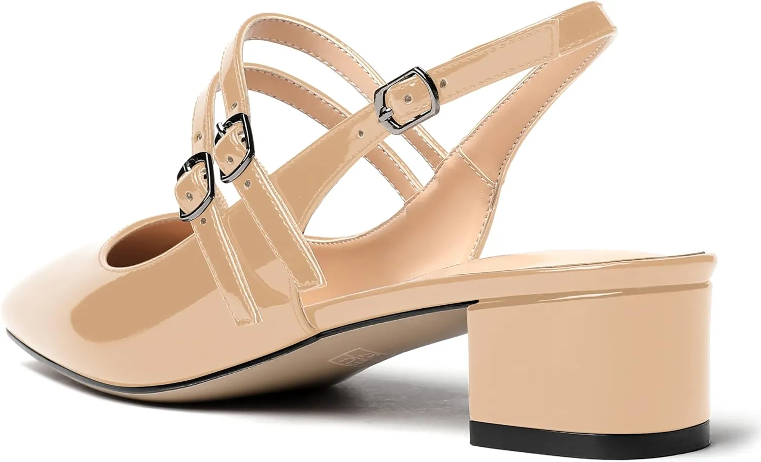 MERRORI Women's Pumps Patent Slingback Block Square Toe Buckle Dress Shoes Low Heel Pumps Shoes 1.5 Inch