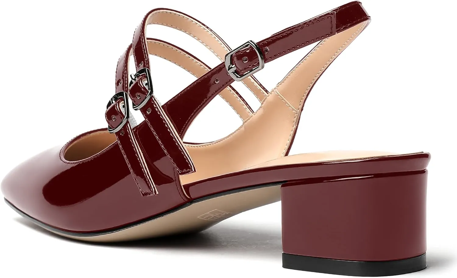 MERRORI Women's Pumps Patent Slingback Block Square Toe Buckle Dress Shoes Low Heel Pumps Shoes 1.5 Inch