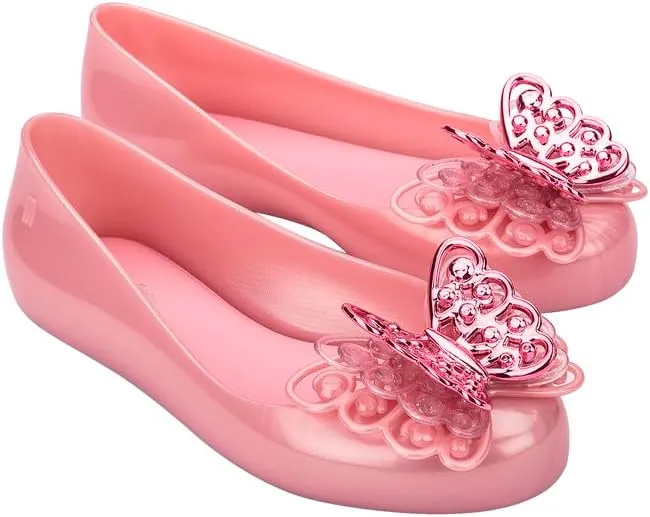 mini melissa Sweet Love Fly Jelly Flats for Girls- Girl's Ballet Flats w/Butterfly Design, Ballerina Flats, Kids Jelly Shoes