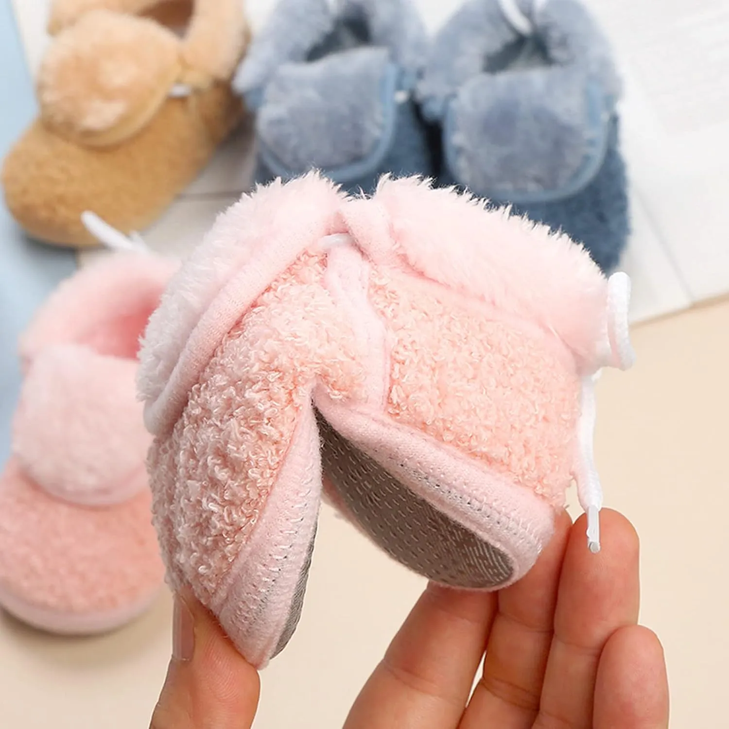Newborn Baby Boots Ankle Snow Booties Cozy Fleece Socks Shoes with Grippers Stay On Slipper Infant Toddler Crib Shoes