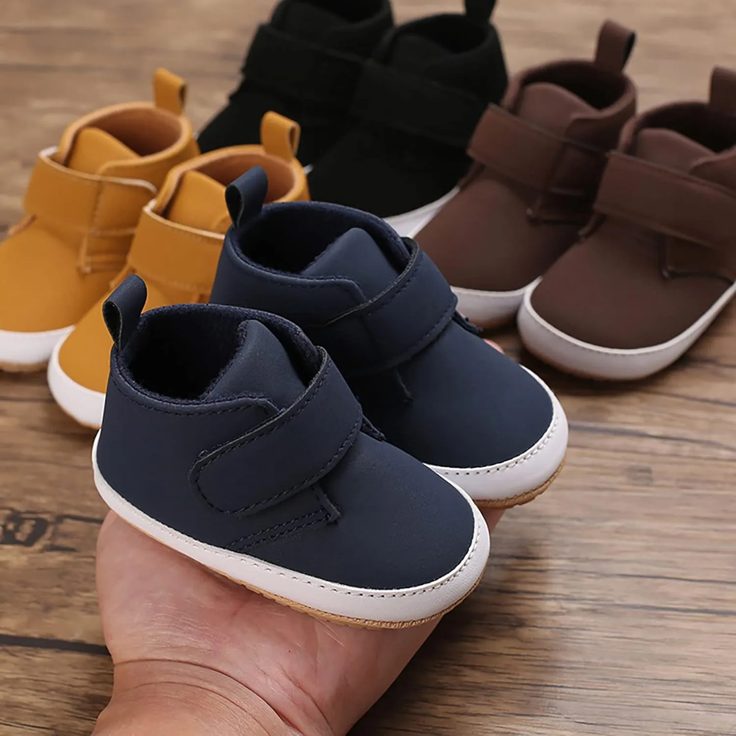 Newborn Baby Boys Girls Prewalker Shoes Soft Rubber Sole Infant Sneakers Fashion High-Top Non-Slip Walking Shoes