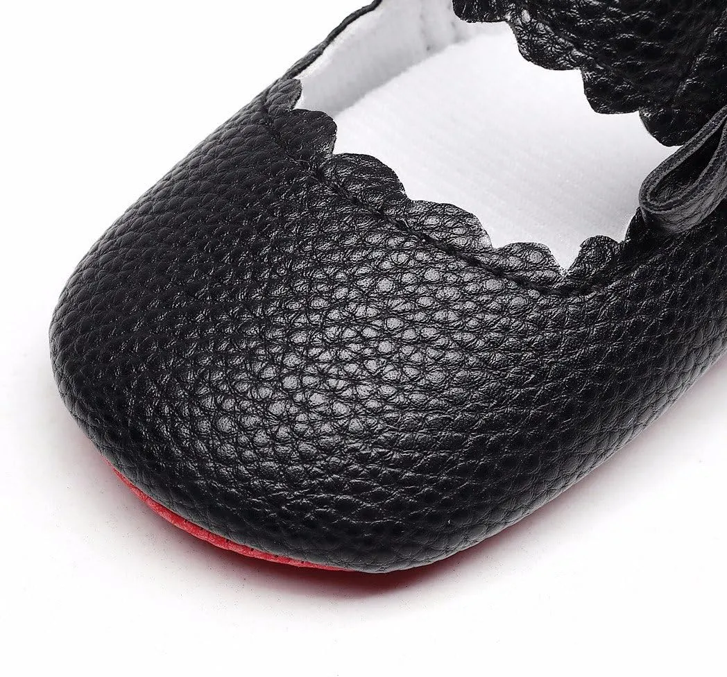 Newborn Baby Girls Soft Sole Shoes Baby Wavy Edge Bow Baby Toddler Shoes Baby Soft Bottom Shoes