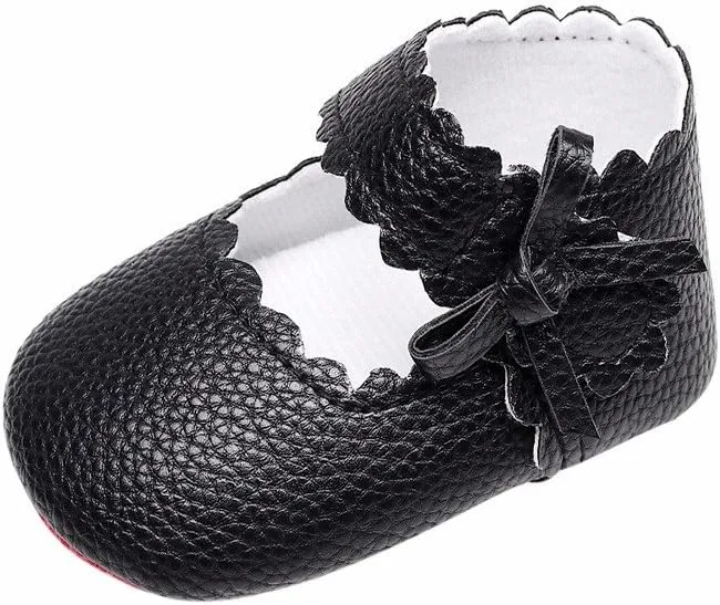 Newborn Baby Girls Soft Sole Shoes Baby Wavy Edge Bow Baby Toddler Shoes Baby Soft Bottom Shoes