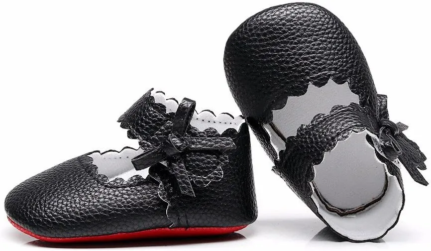 Newborn Baby Girls Soft Sole Shoes Baby Wavy Edge Bow Baby Toddler Shoes Baby Soft Bottom Shoes