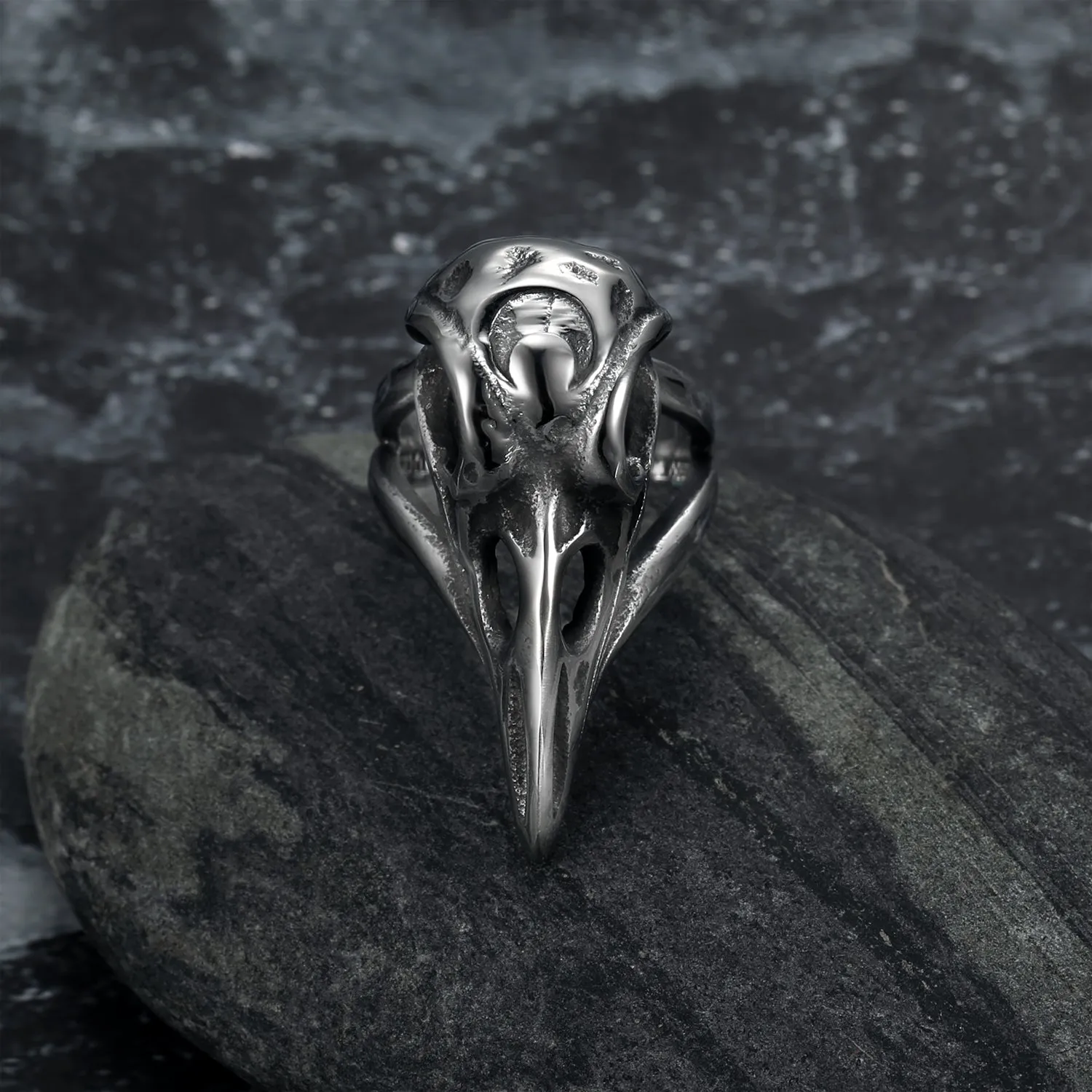 Nordic Pride Handcrafted Stainless Steel Raven Skull Biker Ring